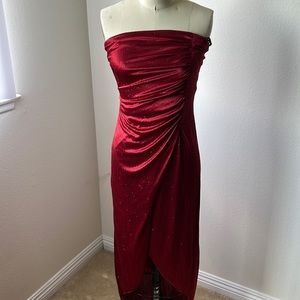 Strapless burgundy formal gown